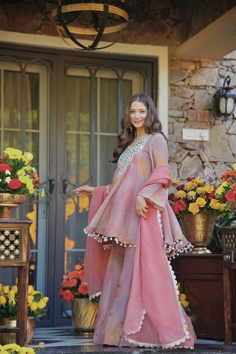 ✨Designer Plazoo With Top Set In Heavy Cosmos Silk And Real Mirror Work ✨