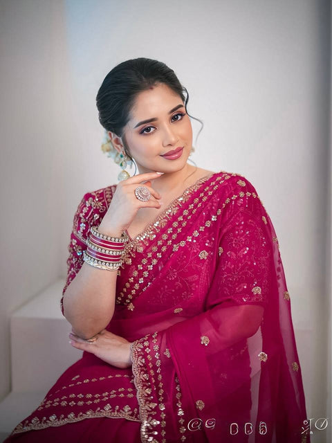 Premium Designer Saree In Soft Space Silk With Sequence & Zari Embroidery