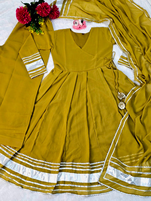 ✨Premium Hand Gotta Work Anarkali Plazzo Set With Dupatta In Faux Georgette – (1221)