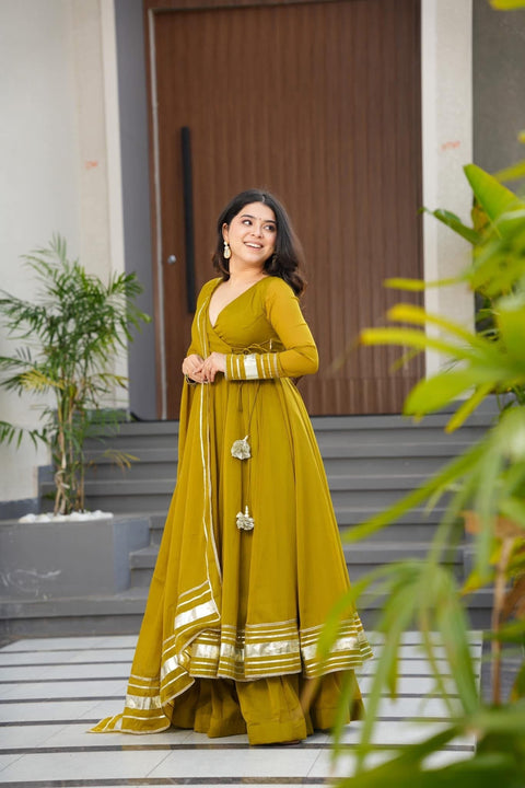 ✨Premium Hand Gotta Work Anarkali Plazzo Set With Dupatta In Faux Georgette – (1221)