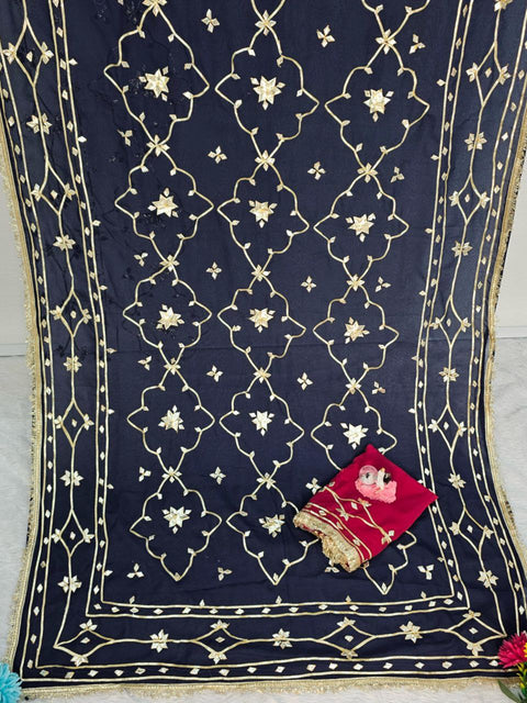 ✨Original Hand Kachhi Gotta Work Heavy Saree In Soft C C Georgette With Sequence Lace Border – (1218)