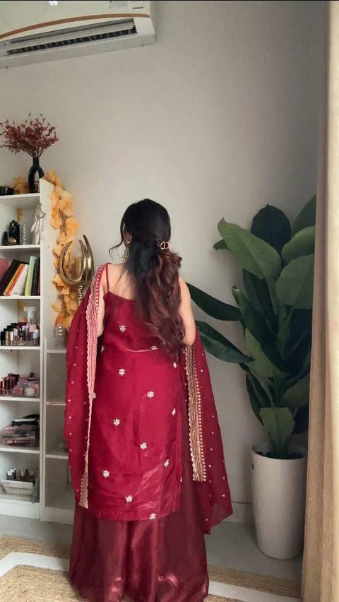 Premium Jimi Choo Top Palazzo Dupatta Set with Thread Sequins Work