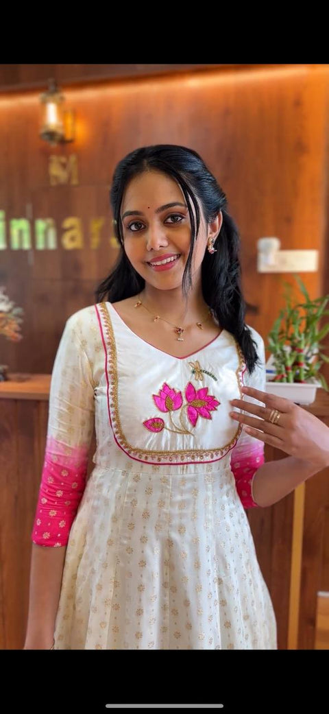 Hand Work Gown for Women – Pure Jacquard Silk Party Wear