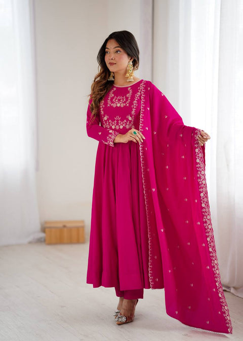 Pure Roman Chanderi Silk Anarkali Set for Women – Ready to Wear Wedding & Party Wear