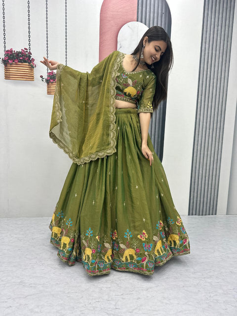 Festival Lehenga Choli Set for Women – Heavy Embroidery Designer Wear ( MEHENDI)