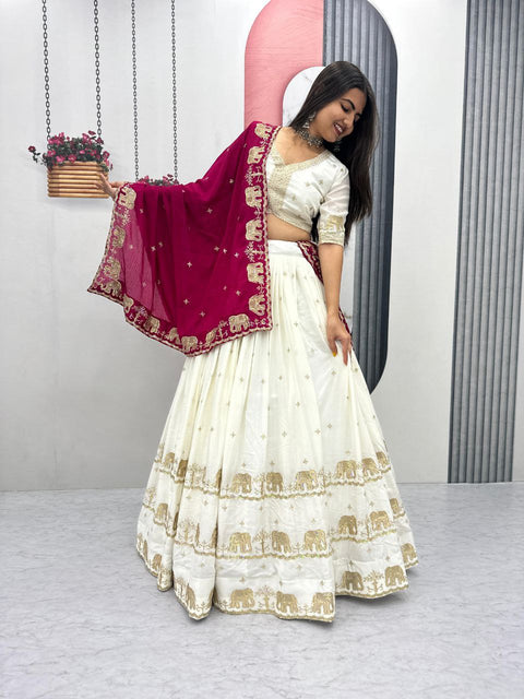 Chinon Lehenga Choli Set for Women – Festival & Party Wear (WHITE)