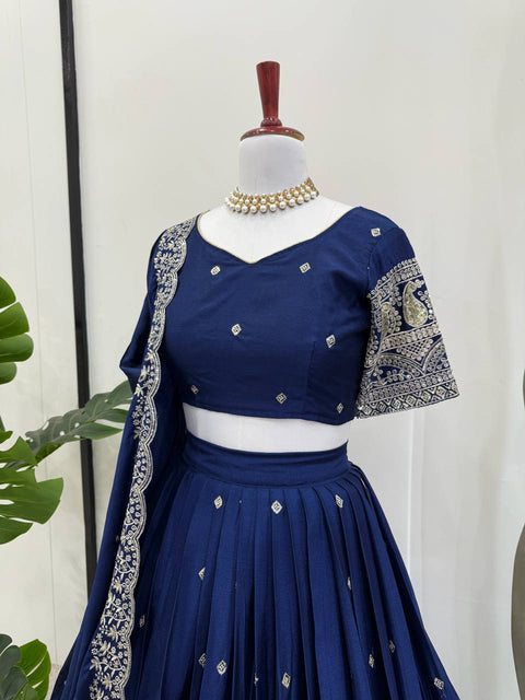 Chinon Silk Lehenga Choli Set for Women – Heavy Boutique Festive Wear (BLUE)