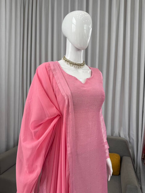 Designer Suit And Pent Set With Hot Fix Work And Dupatta