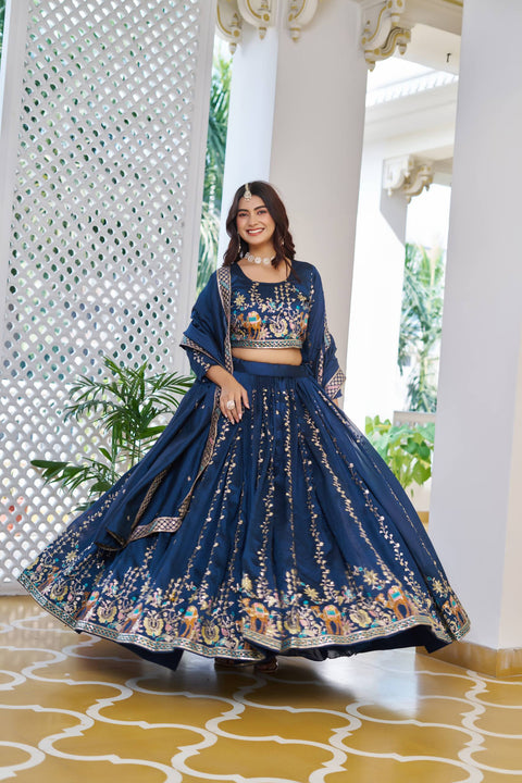 💗 Wedding Lehenga Choli With Heavy Embroidery Sequence Work – 💗( NAVY BLUE)