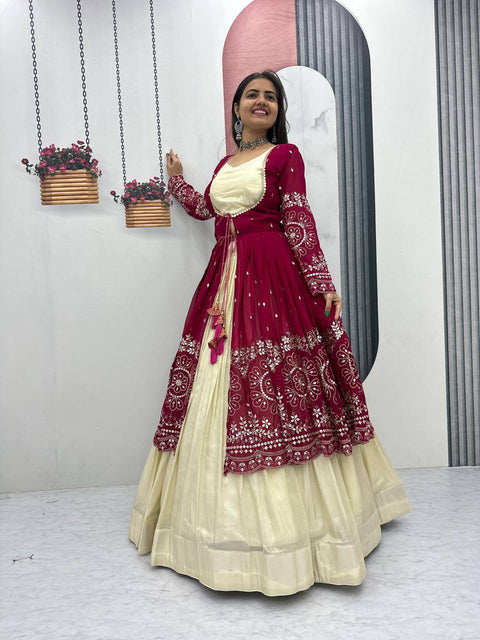 💗Festival Special Indo Western Lehenga Set With Shrug –💗(RANI)