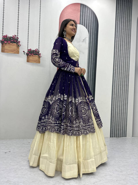 💗Festival Special Indo Western Lehenga Set With Shrug –💗(NAVY BLUE)