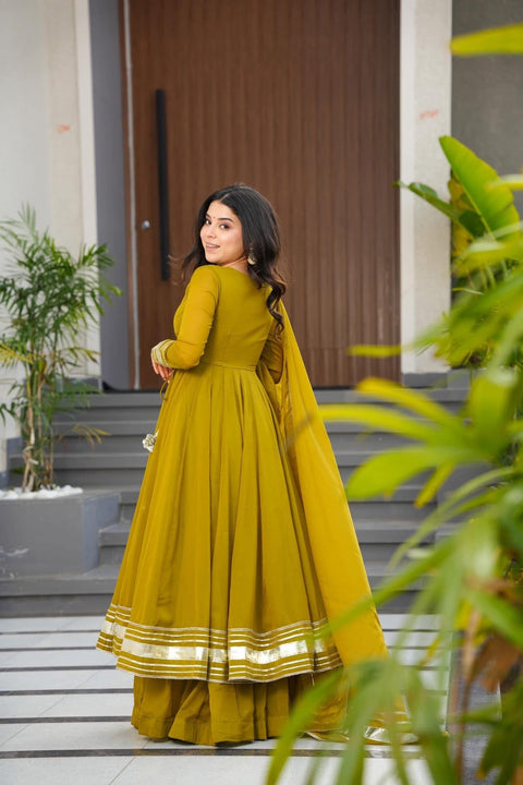 ✨Premium Hand Gotta Work Anarkali Plazzo Set With Dupatta In Faux Georgette – (1221)