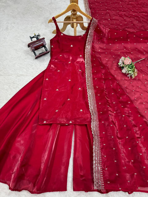 Premium Jimi Choo Top Palazzo Dupatta Set with Thread Sequins Work