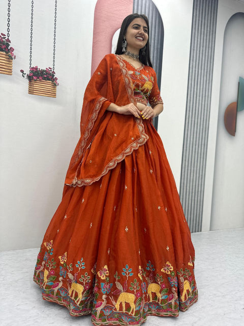 Festival Lehenga Choli Set for Women – Heavy Embroidery Designer Wear ( RUST)