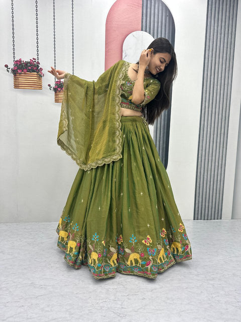 Festival Lehenga Choli Set for Women – Heavy Embroidery Designer Wear ( MEHENDI)