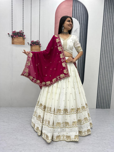 Chinon Lehenga Choli Set for Women – Festival & Party Wear (WHITE)
