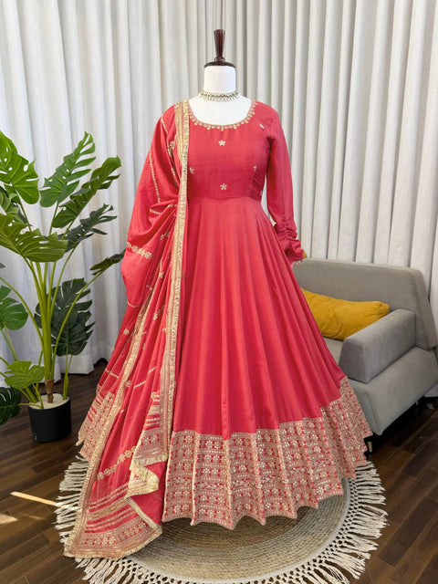 Premium Chinon Silk Anarkali Suit Set with Sequins & Fancy Lace Dupatta