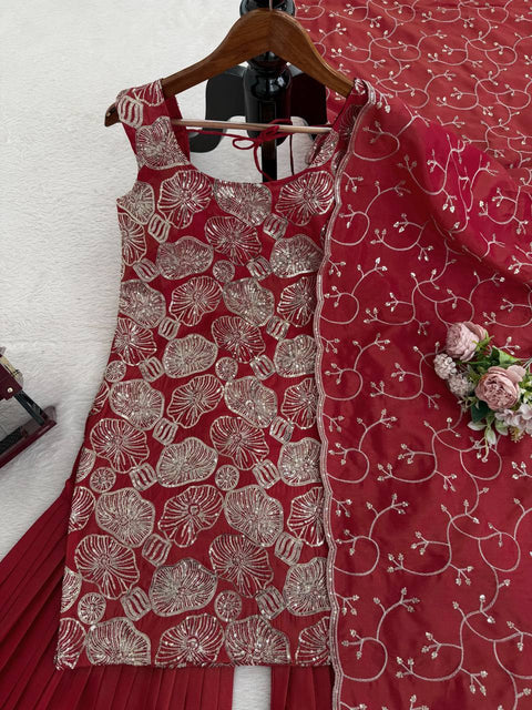 Series Premium Simmer Silk Top Sharara Set with Sequins & Lace Dupatta