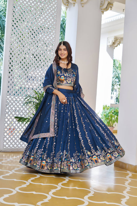 💗 Wedding Lehenga Choli With Heavy Embroidery Sequence Work – 💗( NAVY BLUE)