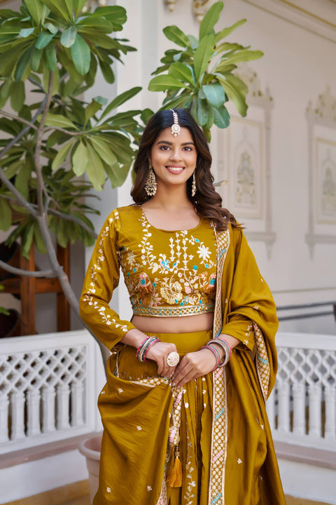 💗 Wedding Lehenga Choli With Heavy Embroidery Sequence Work – 💗( YELLOW )