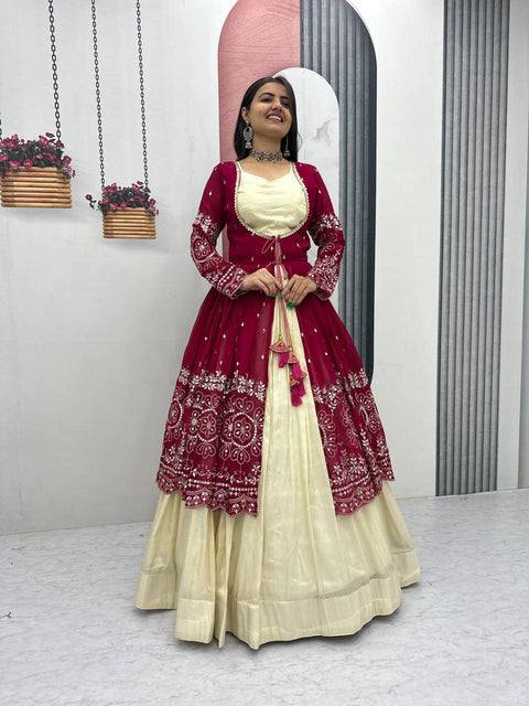 💗Festival Special Indo Western Lehenga Set With Shrug –💗(RANI)