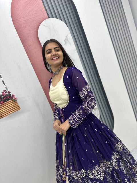 💗Festival Special Indo Western Lehenga Set With Shrug –💗(NAVY BLUE)