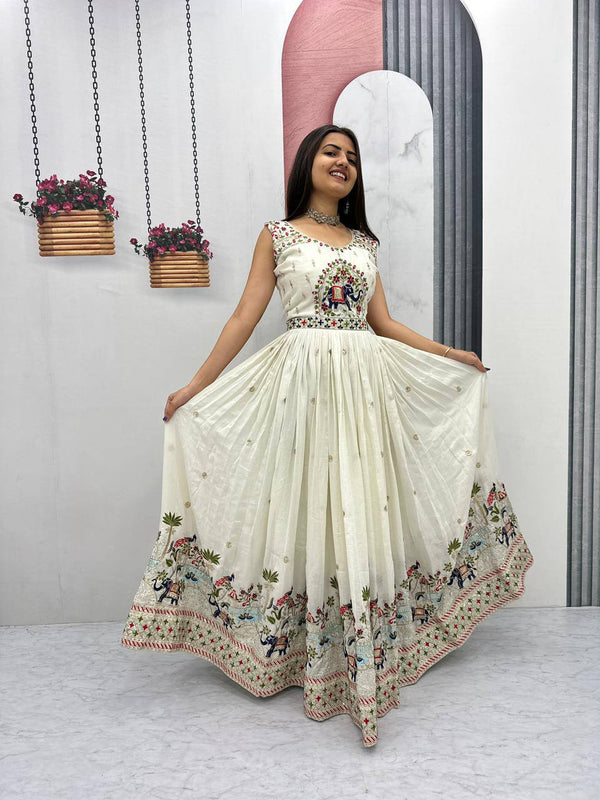 New Festival Chinon Gown With Embroidery Thread And Sequence Work 💗