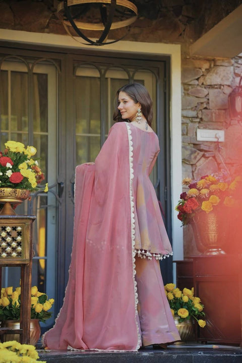 ✨Designer Plazoo With Top Set In Heavy Cosmos Silk And Real Mirror Work ✨