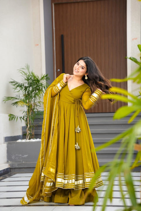 ✨Premium Hand Gotta Work Anarkali Plazzo Set With Dupatta In Faux Georgette – (1221)