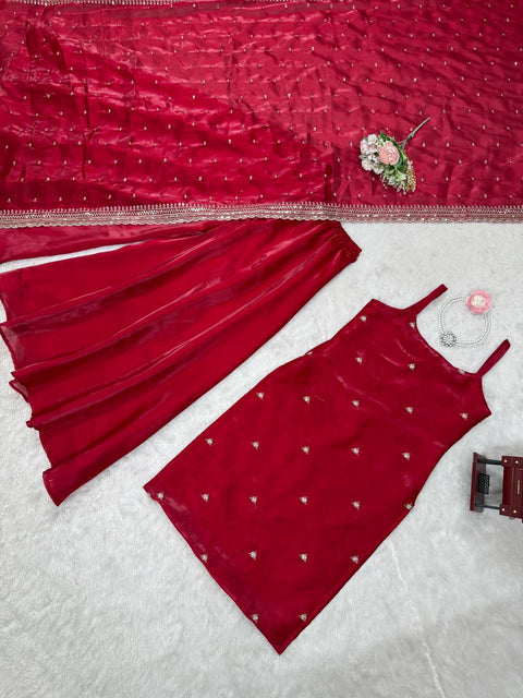 Premium Jimi Choo Top Palazzo Dupatta Set with Thread Sequins Work