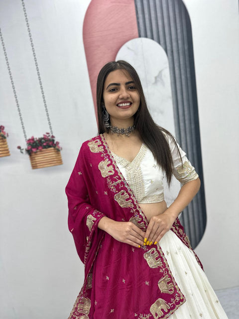 Chinon Lehenga Choli Set for Women – Festival & Party Wear (WHITE)