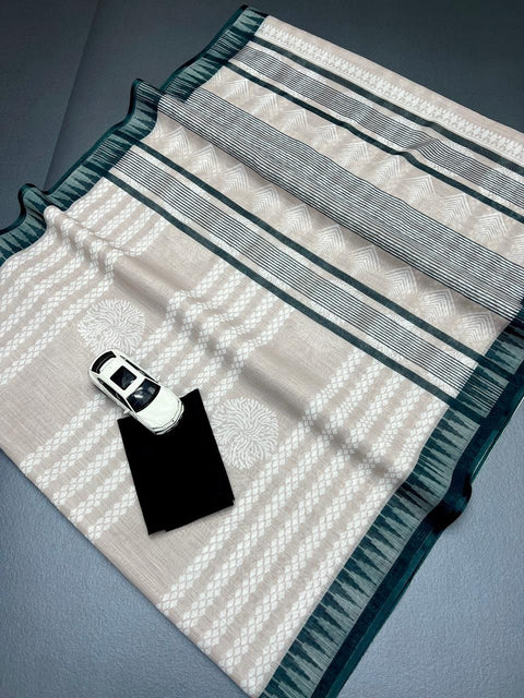 🍁 New Design Plain Soft Linen Saree With Digital Print 🍁