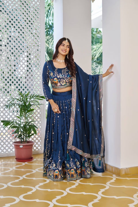 💗 Wedding Lehenga Choli With Heavy Embroidery Sequence Work – 💗( NAVY BLUE)