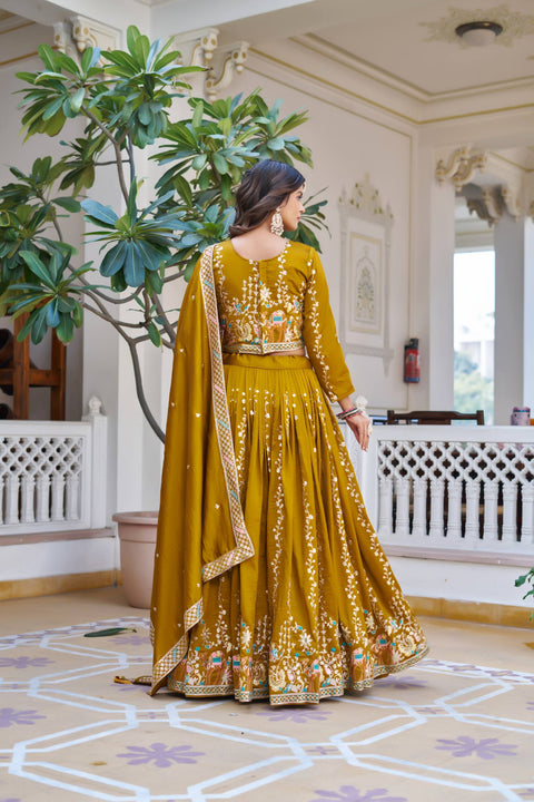 💗 Wedding Lehenga Choli With Heavy Embroidery Sequence Work – 💗( YELLOW )