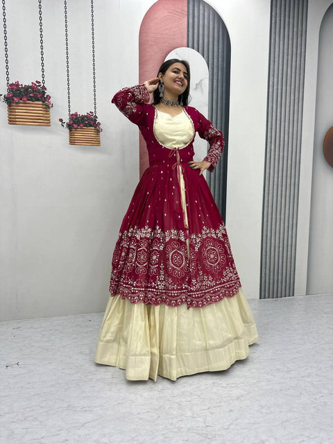 💗Festival Special Indo Western Lehenga Set With Shrug –💗(RANI)