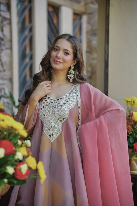 ✨Designer Plazoo With Top Set In Heavy Cosmos Silk And Real Mirror Work ✨