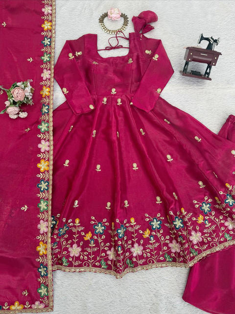✨Designer Anarkali With Plazoo Set In Heavy Gmy Silk With Thread & Sequence Work ✨