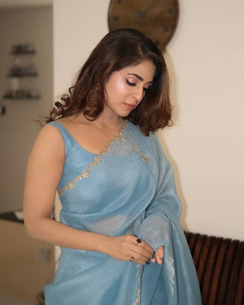 ✨Exclusive Designer Saree In Pixcel Crush With Katdana & Diamond Handwork ✨