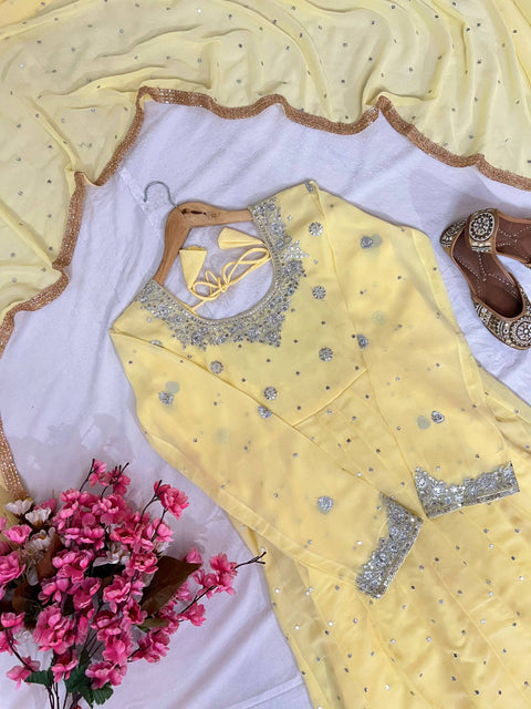 Designer Anarkali Gown In Premium Faux Georgette With Sequins & Zari Work –