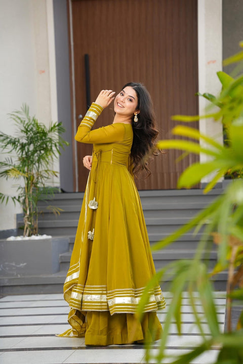 ✨Premium Hand Gotta Work Anarkali Plazzo Set With Dupatta In Faux Georgette – (1221)