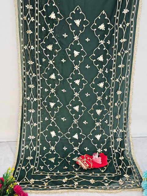 ✨Original Hand Kachhi Gotta Work Heavy Saree In Soft C C Georgette With Sequence Lace Border – (1218)