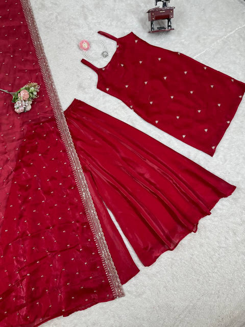 Premium Jimi Choo Top Palazzo Dupatta Set with Thread Sequins Work