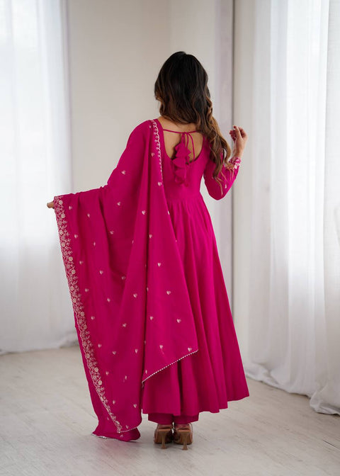 Pure Roman Chanderi Silk Anarkali Set for Women – Ready to Wear Wedding & Party Wear