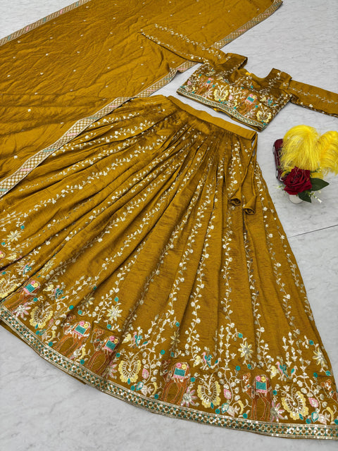 💗 Wedding Lehenga Choli With Heavy Embroidery Sequence Work – 💗( YELLOW )