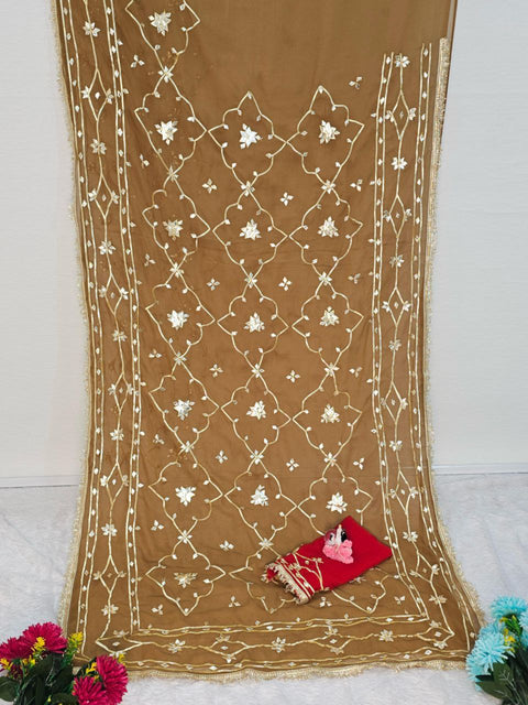 ✨Original Hand Kachhi Gotta Work Heavy Saree In Soft C C Georgette With Sequence Lace Border – (1218)