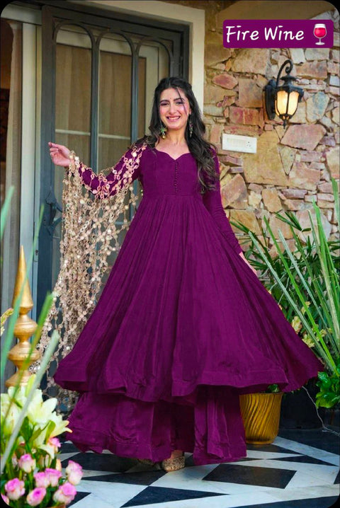 Roman Silk 3 Piece Mirror Work  Set for Women – Party & Festive Wear (1222-WINE)