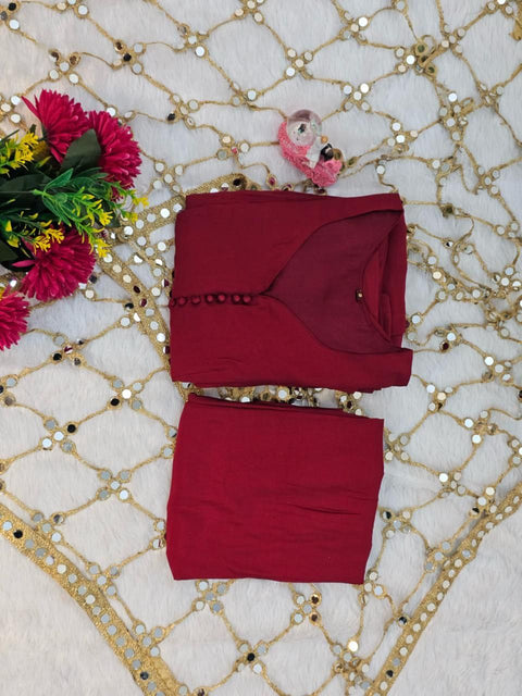 Roman Silk 3 Piece Mirror Work  Set for Women – Party & Festive Wear (1222-MRN)