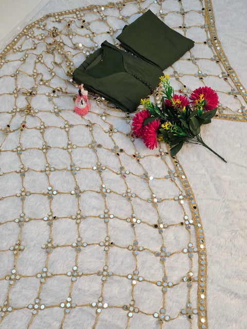 Roman Silk 3 Piece Mirror Work  Set for Women – Party & Festive Wear (1222-MHENDI)