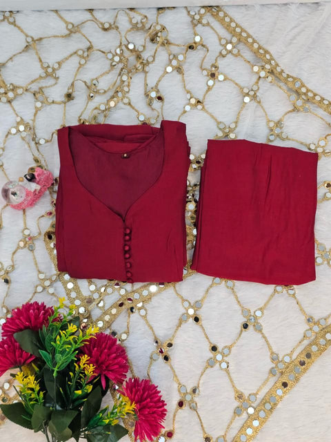Roman Silk 3 Piece Mirror Work  Set for Women – Party & Festive Wear (1222-MRN)