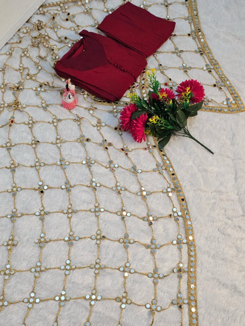 Roman Silk 3 Piece Mirror Work  Set for Women – Party & Festive Wear (1222-MRN)